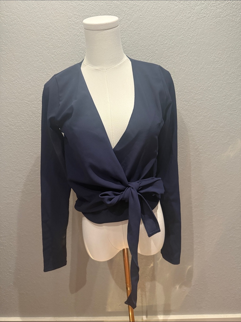 Salt Project Navy Wrap Tie-Front Blouse